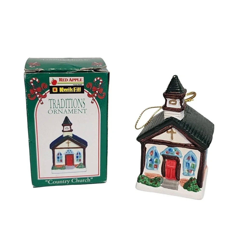 Red Apple Traditions Country Church‎ Ceramic Ornament with Box
